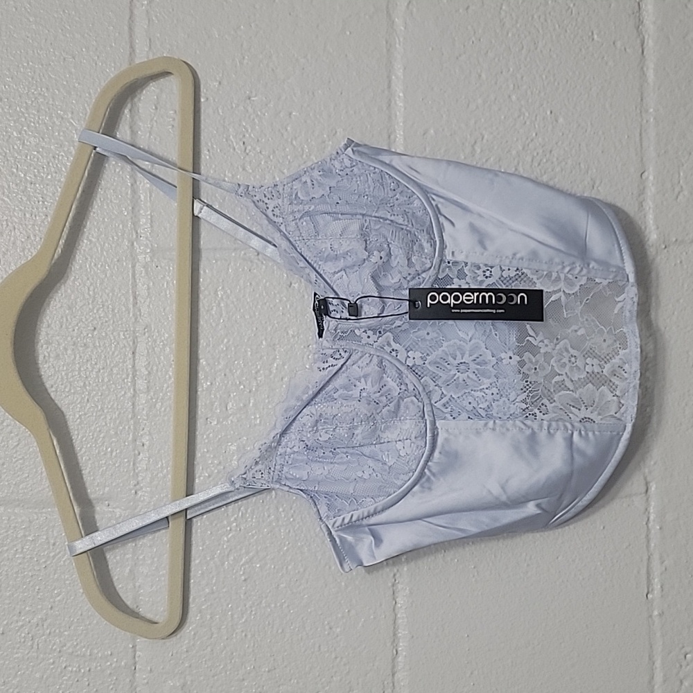 Paper Moon Light Blue Lace Bustier Crop Top Underwire Corset Style Size S